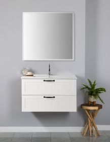 31.5inch Modern Style Bathroom Cabinet, Double Drawer With Decor Line,Wall-Mounted Bathroom Vanity with Basin & Mirror,Soft-Close System,for Bath