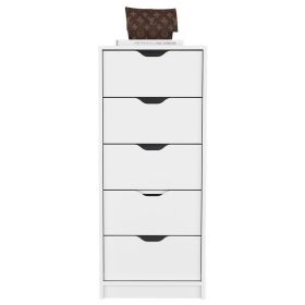 Dresser Kamran, Five Drawer Narrows, White Finish
