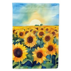 Kansas Sunflowers in Watercolor House Flag Large Porch Sleeve Pole Decorative Outside Yard Banner Artwork Wall Hanging, Polyester, House Size, Mu (Option: default)