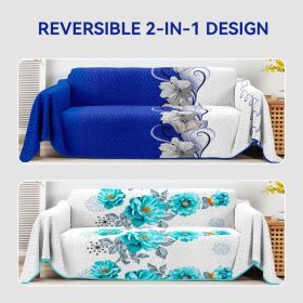 Reversible Quilted Sofa Bed Cover (1-4 Seater) - Microfiber Sofa Protector & Lightweight Comforter (Dual Floral Prints) (Option: 4 Seater)