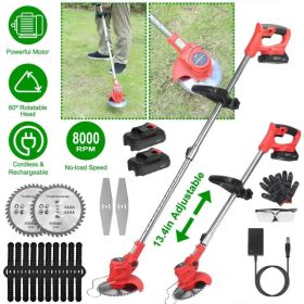 Cordless Grass Trimmer, 37-50.4in Adjustable Pole, 2x1500mAh Rechargeable Batteries, 8000 RPM Powerful Motor, 60° Trimming Angle, Lightweight Han (Option: RED)