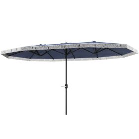 15ft Rectangle Patio Umbrella  Extra Large Outdoor Umbrella With Fringe And Crank Handle, Dark Blue (Color: Dark blue)