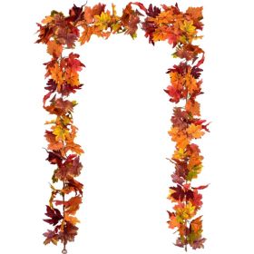 2 Pack 5.9 Ft Artificial Maple Leaf Garland, 7 Color Fall (Option: Orange)