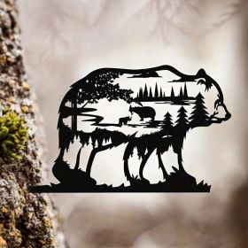 Dark Gothic Black Metal Bear Silhouette Wall Art - Forest (Option: Gardening decoration)