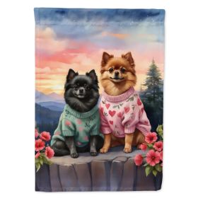 Pomeranian Two Hearts Garden Flag Mailbox Flag Decorative Yard Flag Banner Outside Patio Artwork Yard Flower Beds, Garden Size, Multicolor (Option: default)