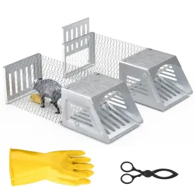 2Pcs Humane Mouse Trap Cage No Assembly Need Automatic Continuous Rat Trap With Single Way Door Reusable Catch And Release Live Cage Trap For Rod (Option: Silver)