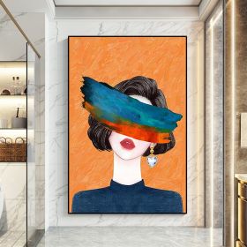 Decorative wall painting fashion woman canvas modern abstract oil painting living room bedroom art hand painting (size: 75x150cm)