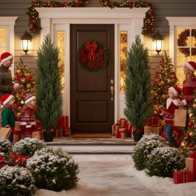 2PCS Set 4FT Christmas Tree Natural Green Pine Cypress Artificial Plants For Christmas Indoor Outdoor Decoration Durable And Stylish Design Easy (Option: GREEN)