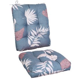 Multiple Color Options - Rocking Chair Cushion Set Upper And Lower Back And Seat Sets With Non-Slip Ties Polyester Fiber Filling Comfortable For (Color: BlueGreyLeaf)