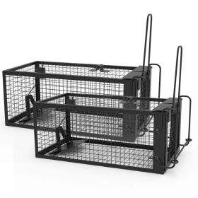2 Pack Rat Trap Cage Humane Live Rodent Trap Cage Galvanized Iron Mice Mouse Control Bait Catch With Detachable U Shaped Rod (Option: 2PcBlackUpgrade)